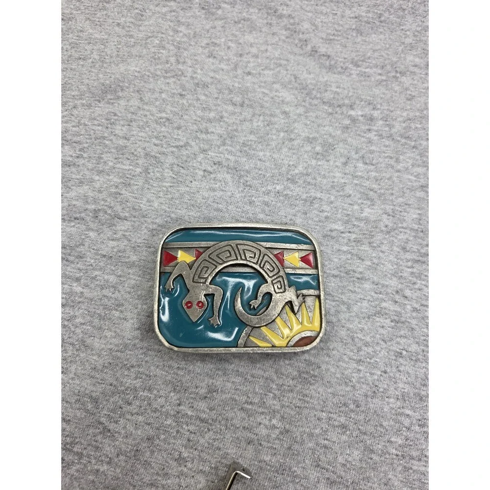 Rare Gecko Aztec Lizard Enamel Colorful Southwestern Belt Buckle